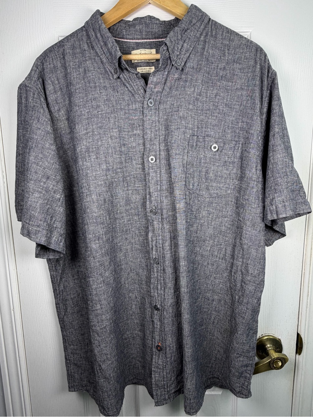 Weatherproof Vintage Heathered Gray Linen Cotton Button-Down Shirt Men's XXL